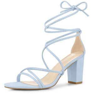 Lace Up Heels Sky Blue Strappy Chunky Heel Sandals